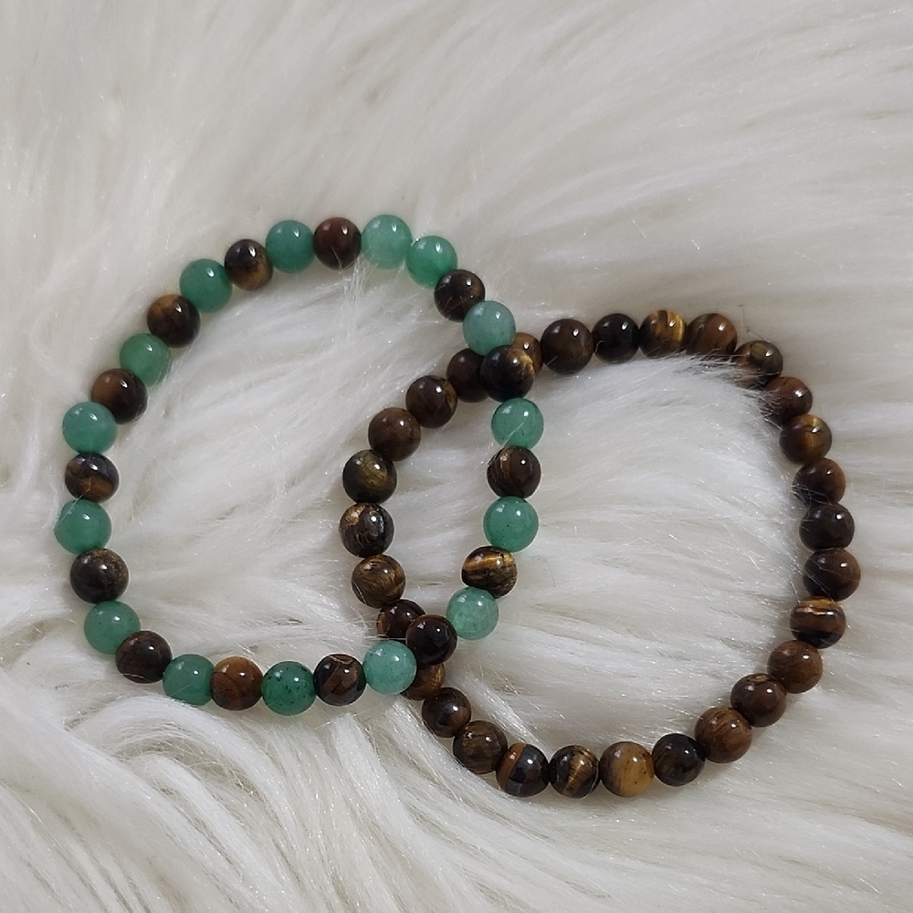 Tiger Eye & Green Aventurine Natural Stone Beaded Bracelet Set